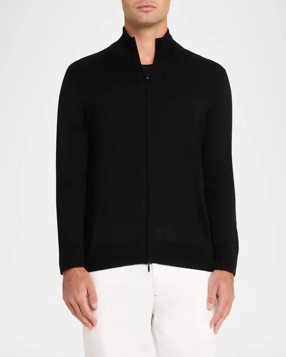 Neiman Marcus Men's Cashmere Zip-Up Sweatshirt | Thumbnail 4