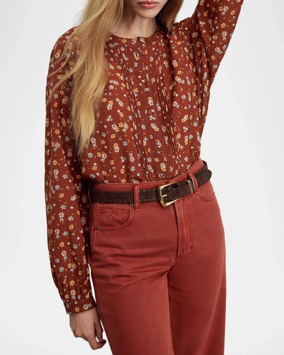 Veronica Beard Lollie Floral Button-Front Blouse | Thumbnail 4