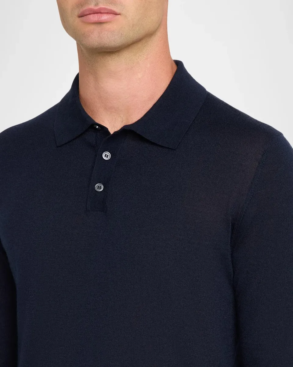 Neiman Marcus Men's Cashmere Long-Sleeve Polo Shirt | Thumbnail 5 Neiman Marcus Men's Cashmere Long-Sleeve Polo Shirt | Thumbnail 5