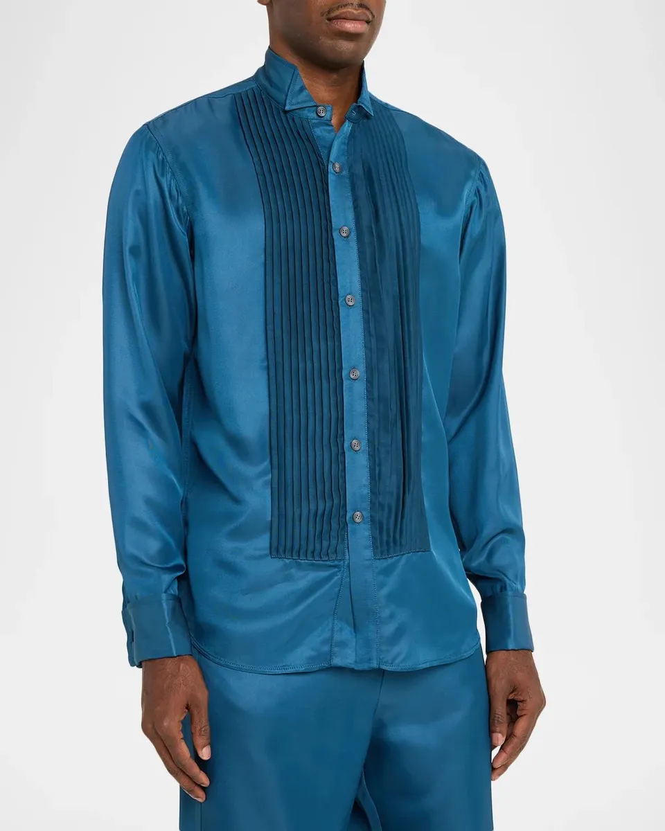 Sanderlak Men's Pleated Bib-Front Tuxedo Shirt | Thumbnail 4 Sanderlak Men's Pleated Bib-Front Tuxedo Shirt | Thumbnail 4