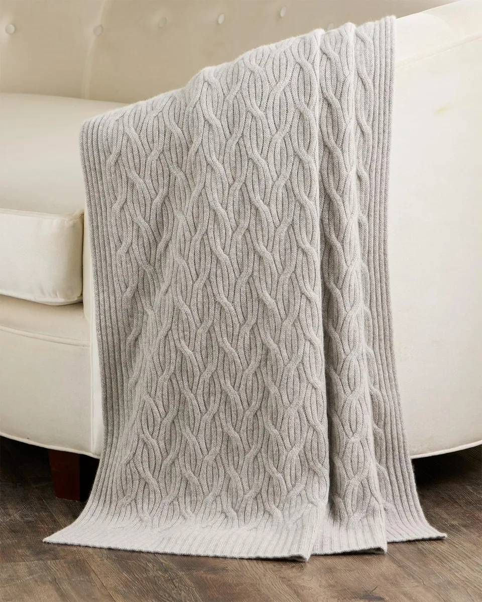 Sofia Cashmere Modern Cable-Knit Cashmere Throw, 56" x 72" | Thumbnail 2 Sofia Cashmere Modern Cable-Knit Cashmere Throw, 56" x 72" | Thumbnail 2