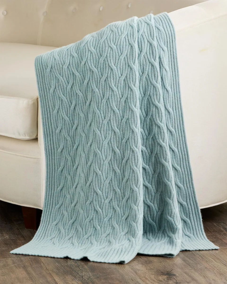 Sofia Cashmere Modern Cable-Knit Cashmere Throw, 56" x 72" | Thumbnail 2 Sofia Cashmere Modern Cable-Knit Cashmere Throw, 56" x 72" | Thumbnail 2