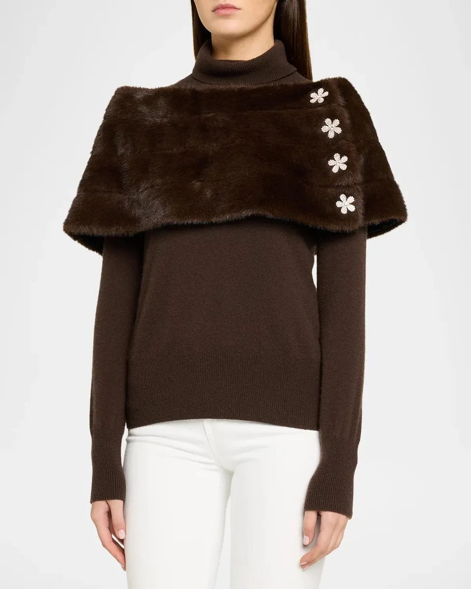 Carolyn Rowan Emilia Faux Fur Shrug with Flower Buttons | Thumbnail 3 Carolyn Rowan Emilia Faux Fur Shrug with Flower Buttons | Thumbnail 3