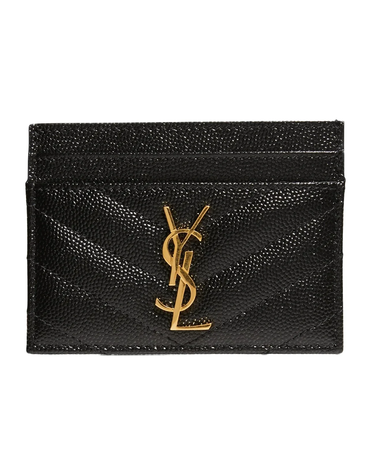 Saint Laurent Grain De Poudre Leather Cassandre Card Case