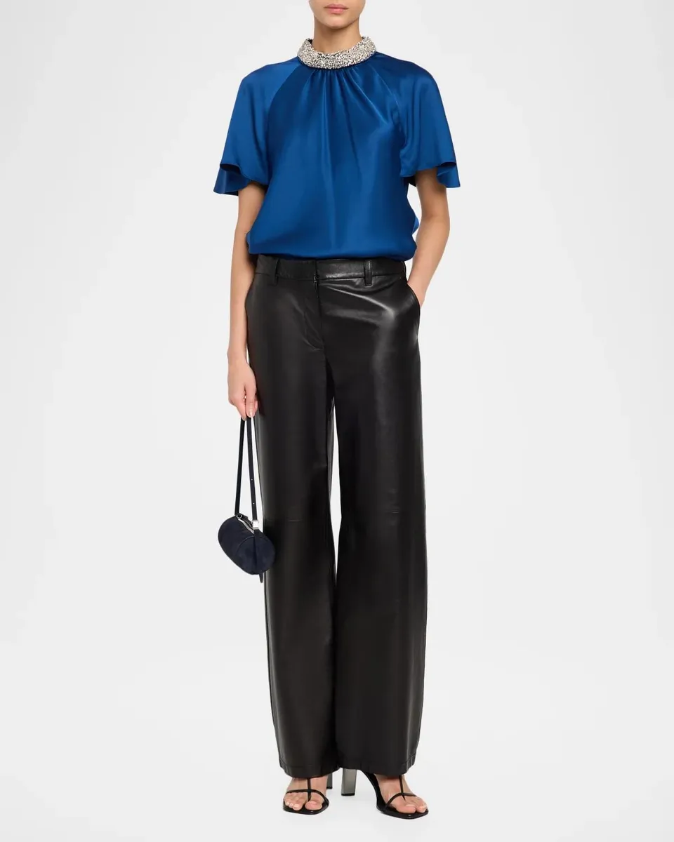 Simkhai Loreta Embellished-Collar Satin Blouse | Thumbnail 2 Simkhai Loreta Embellished-Collar Satin Blouse | Thumbnail 2