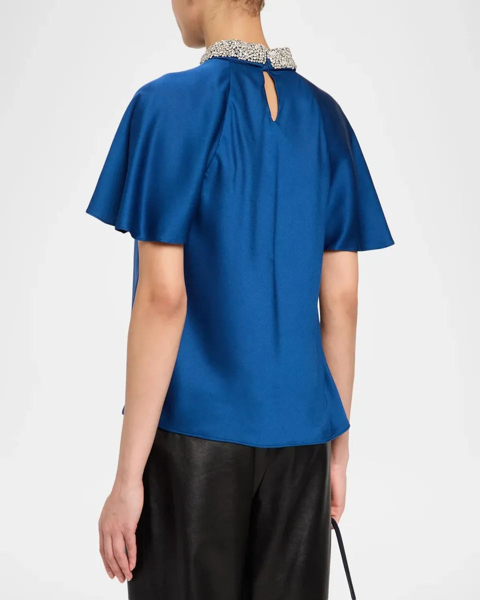 Simkhai Loreta Embellished-Collar Satin Blouse | Thumbnail 3 Simkhai Loreta Embellished-Collar Satin Blouse | Thumbnail 3