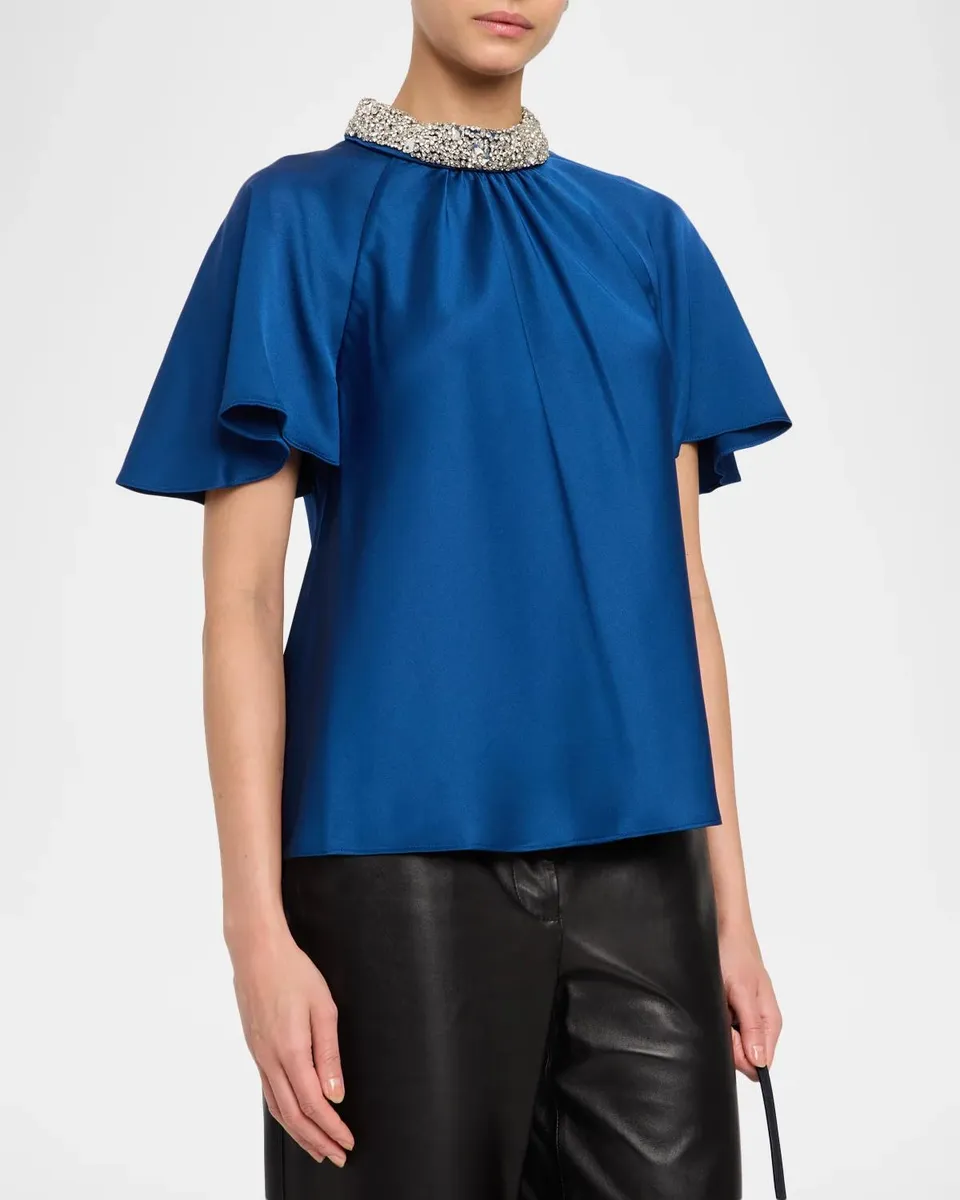 Simkhai Loreta Embellished-Collar Satin Blouse | Thumbnail 4 Simkhai Loreta Embellished-Collar Satin Blouse | Thumbnail 4