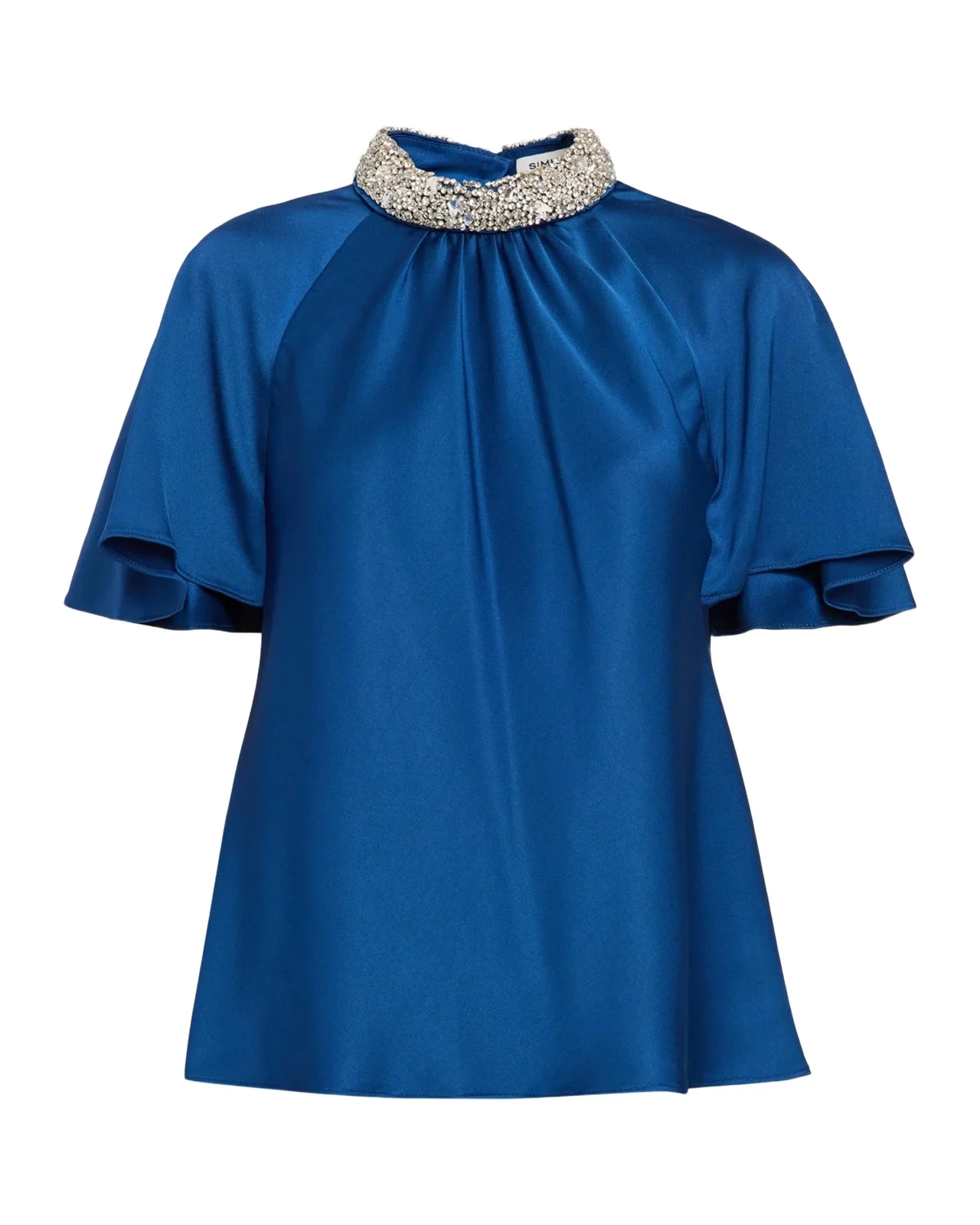 Simkhai Loreta Embellished-Collar Satin Blouse