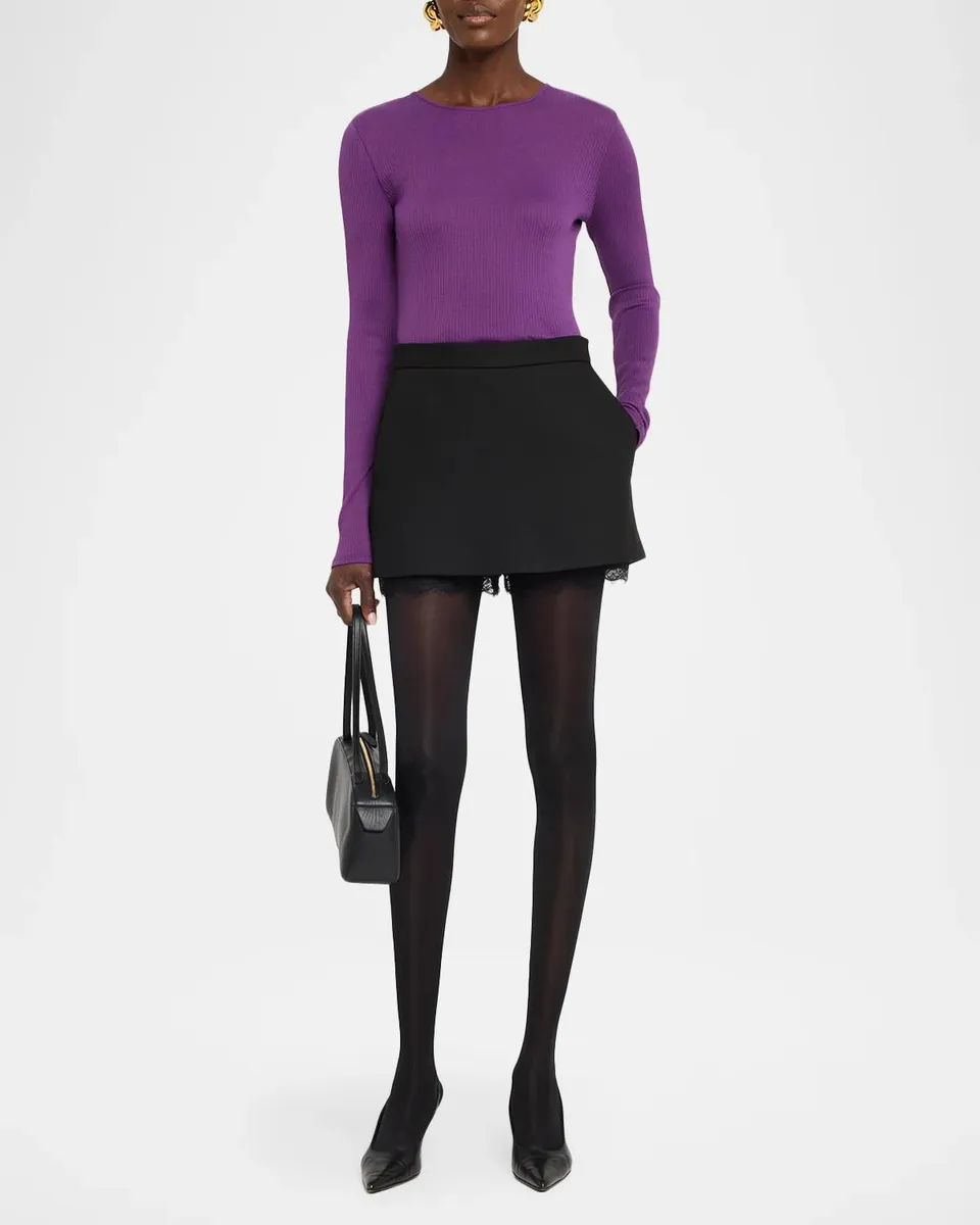 Vince Ribbed Long-Sleeve Crewneck Top | Thumbnail 2 Vince Ribbed Long-Sleeve Crewneck Top | Thumbnail 2