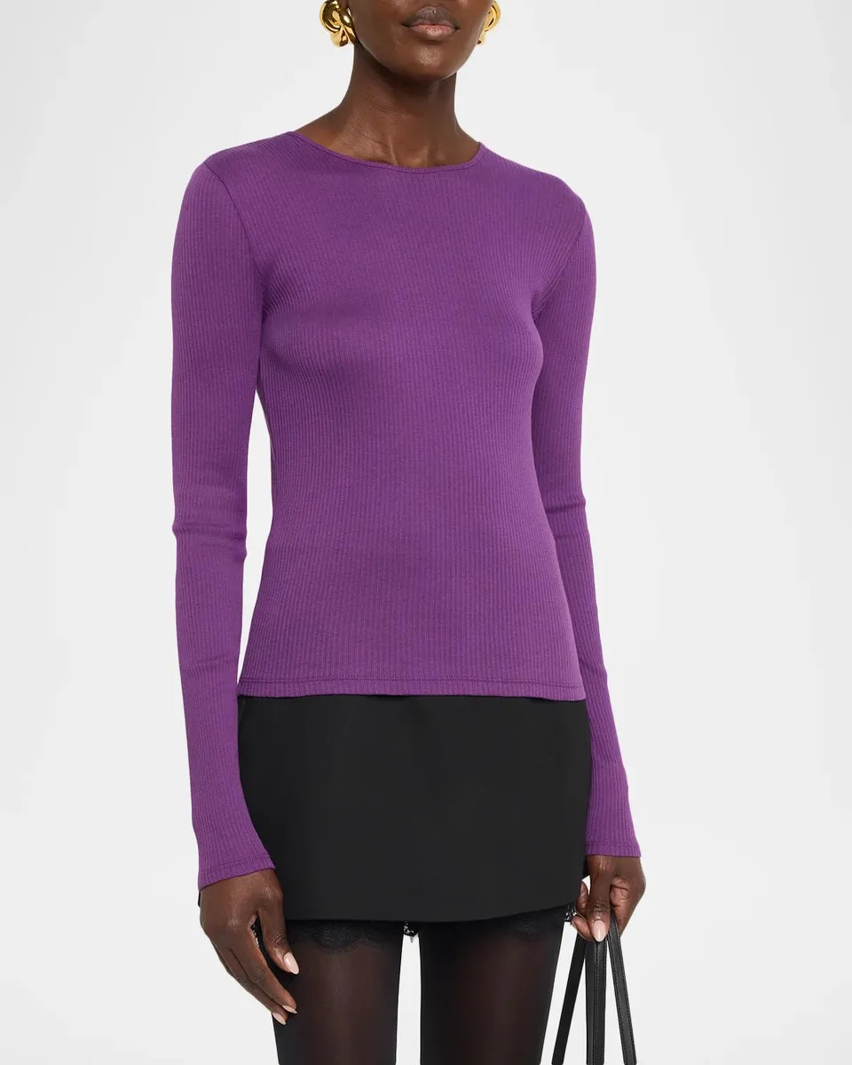 Vince Ribbed Long-Sleeve Crewneck Top | Thumbnail 4 Vince Ribbed Long-Sleeve Crewneck Top | Thumbnail 4