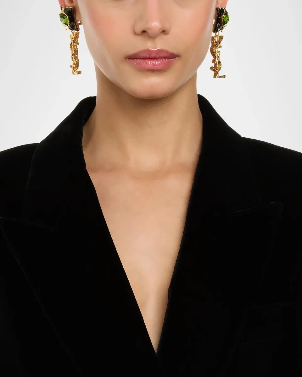 Saint Laurent YSL Pendant Rhinestone & Enamel Earrings | Thumbnail 2