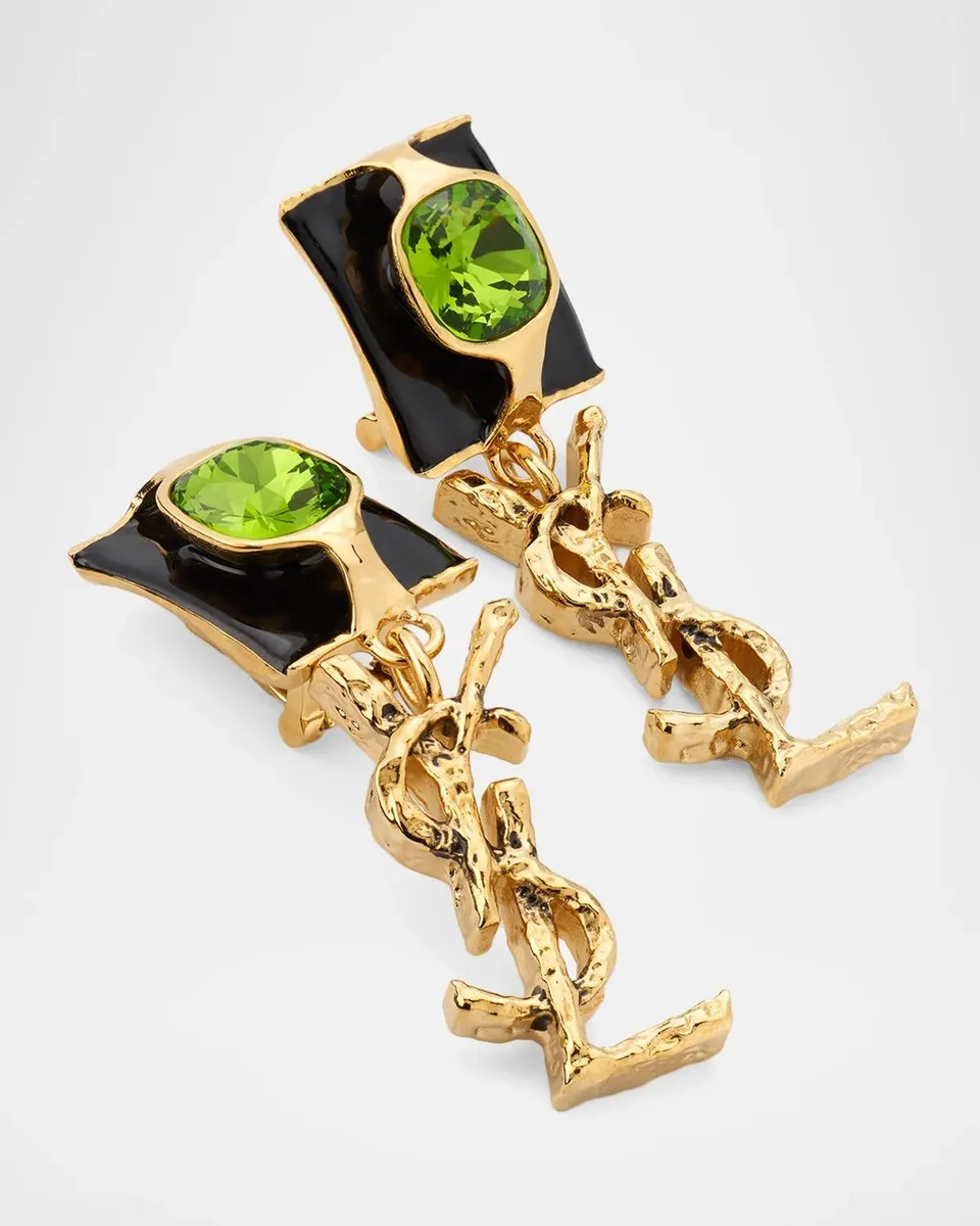 Saint Laurent YSL Pendant Rhinestone & Enamel Earrings | Thumbnail 3