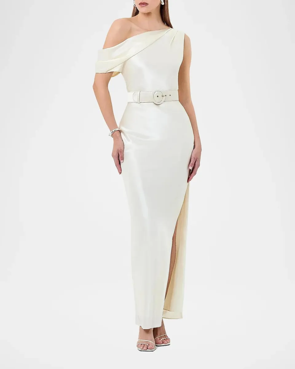 NICHOLAS Eartha Off-Shoulder Bodycon Satin Gown | Thumbnail 2 NICHOLAS Eartha Off-Shoulder Bodycon Satin Gown | Thumbnail 2