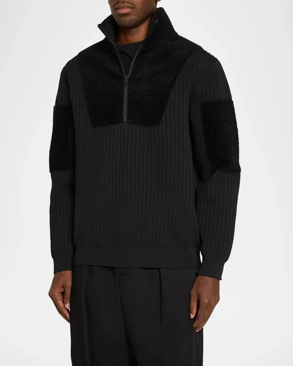 Adidas x Y-3 Men's Knit-Panel Blocked Half-Zip Sweatshirt | Thumbnail 4 Adidas x Y-3 Men's Knit-Panel Blocked Half-Zip Sweatshirt | Thumbnail 4