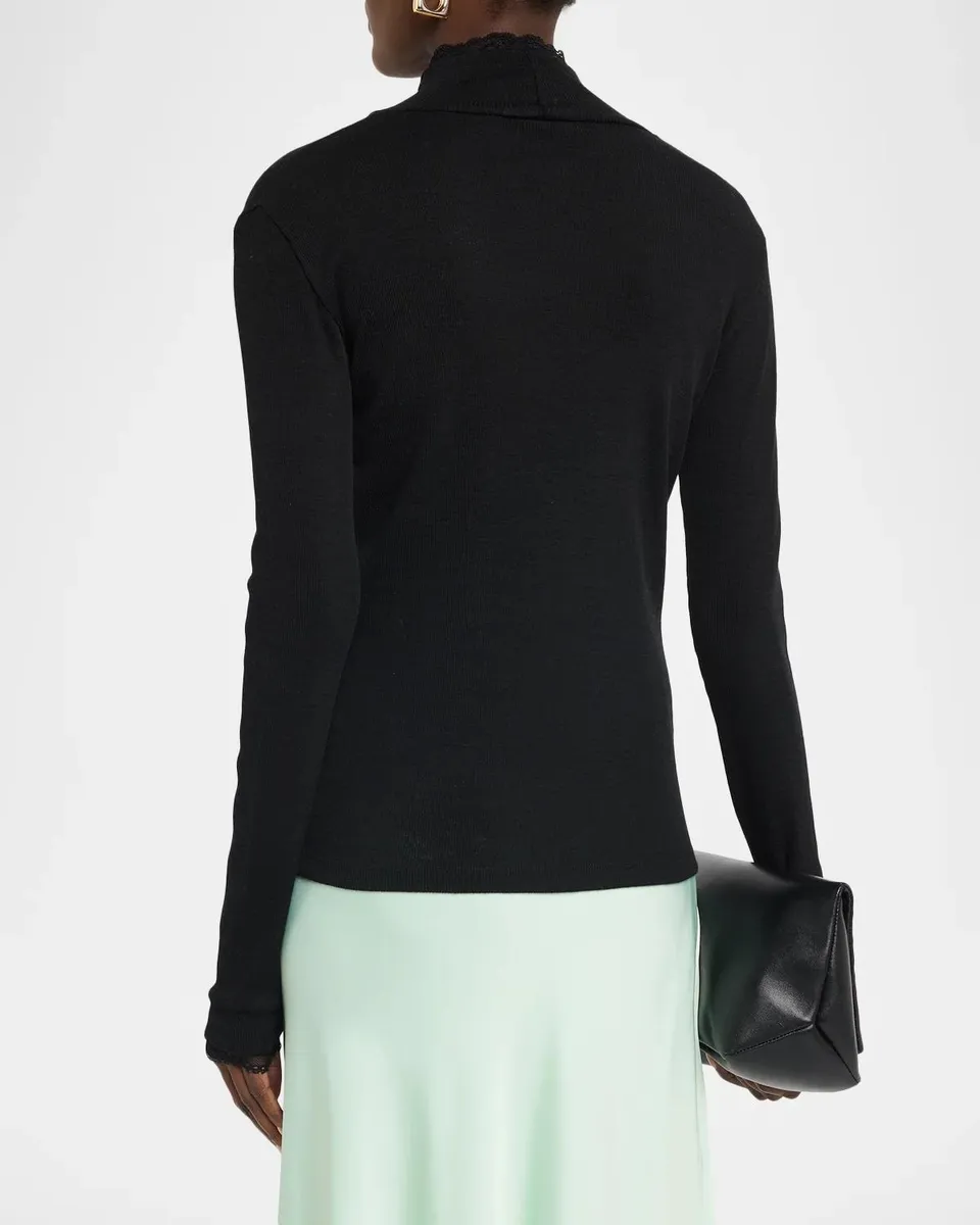 Vince Lace Trim Wool-Blend Rib Mock-Neck Top | Thumbnail 3