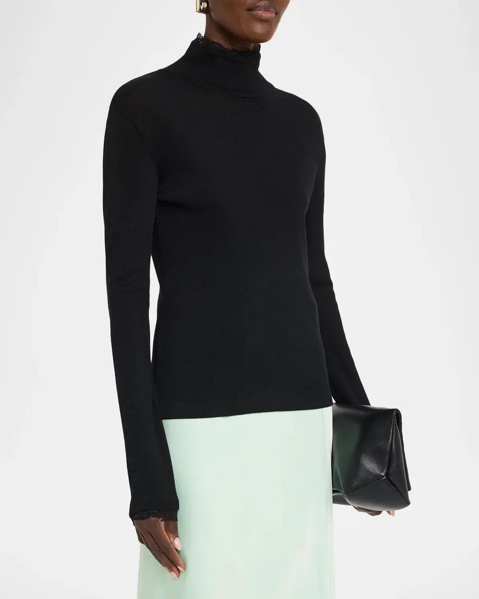 Vince Lace Trim Wool-Blend Rib Mock-Neck Top | Thumbnail 4