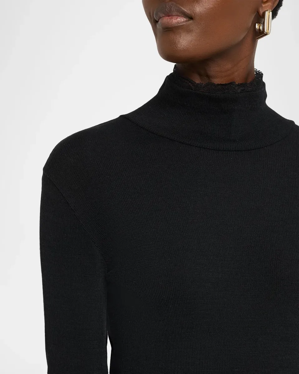 Vince Lace Trim Wool-Blend Rib Mock-Neck Top | Thumbnail 5