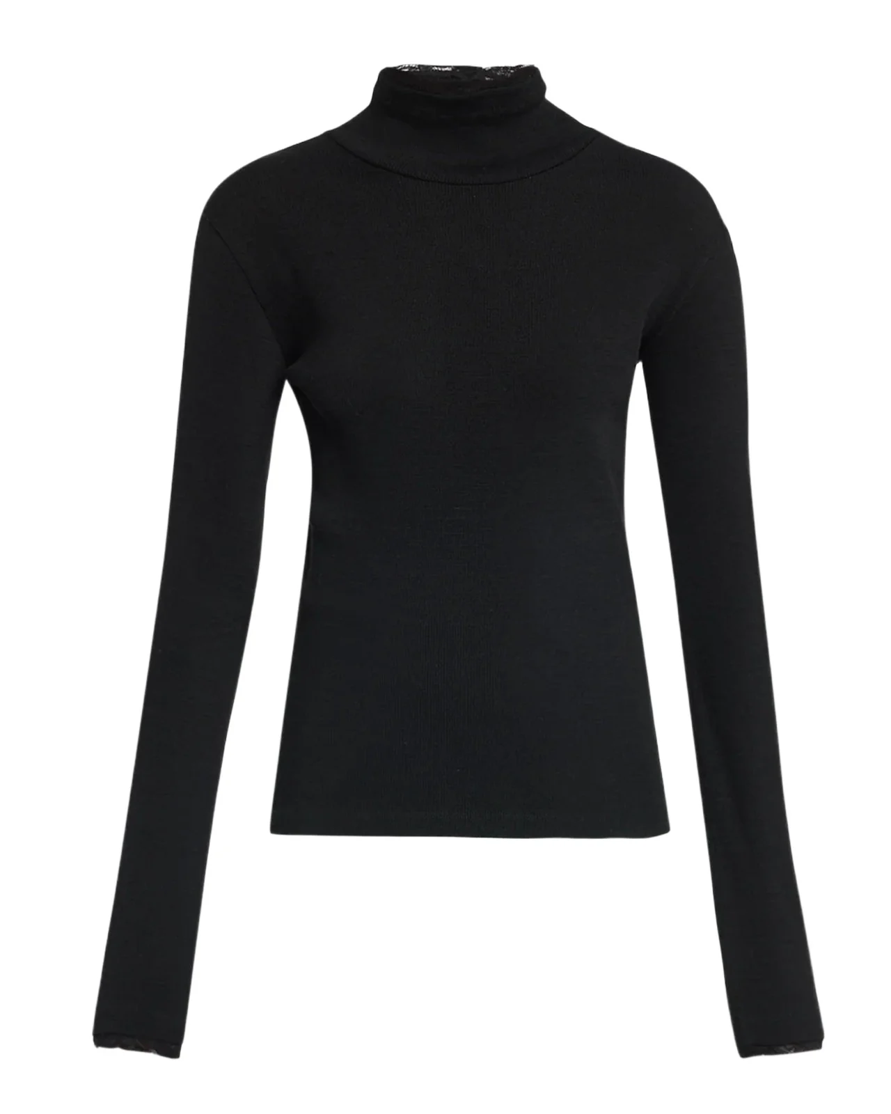Vince Lace Trim Wool-Blend Rib Mock-Neck Top