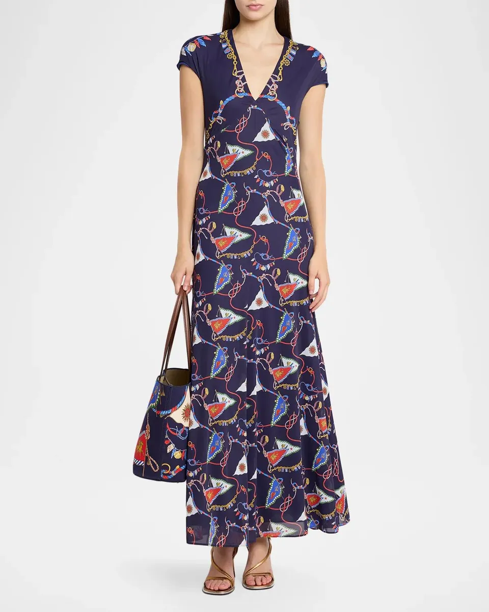 Etro Nautical Print Jersey Cap-Sleeve Maxi Dress | Thumbnail 2