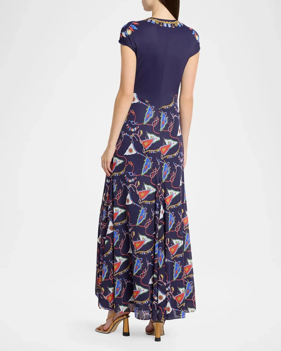 Etro Nautical Print Jersey Cap-Sleeve Maxi Dress | Thumbnail 3