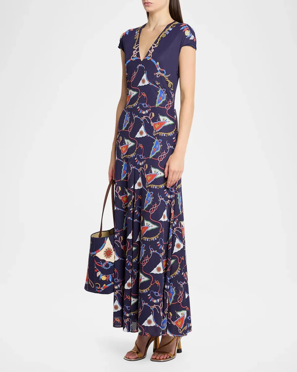 Etro Nautical Print Jersey Cap-Sleeve Maxi Dress | Thumbnail 4