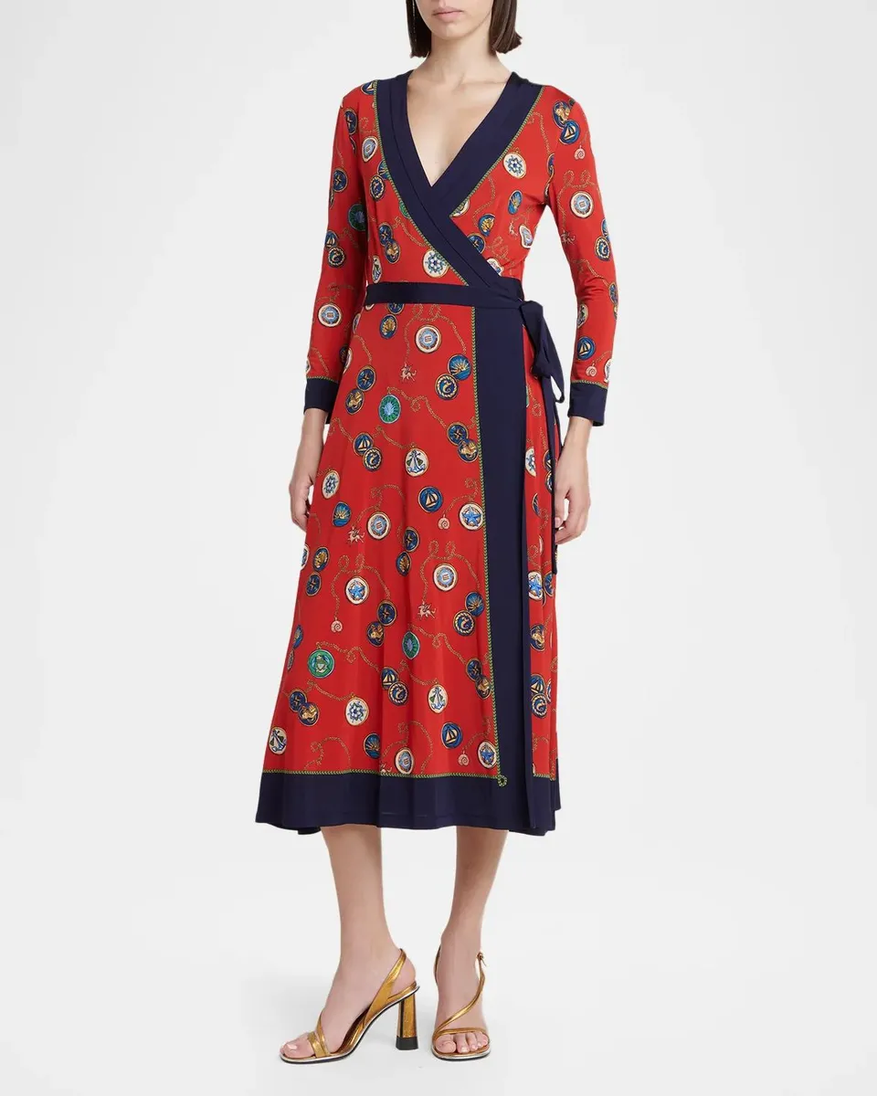 Etro Nautical Print Jersey Long-Sleeve Midi Wrap Dress | Thumbnail 4