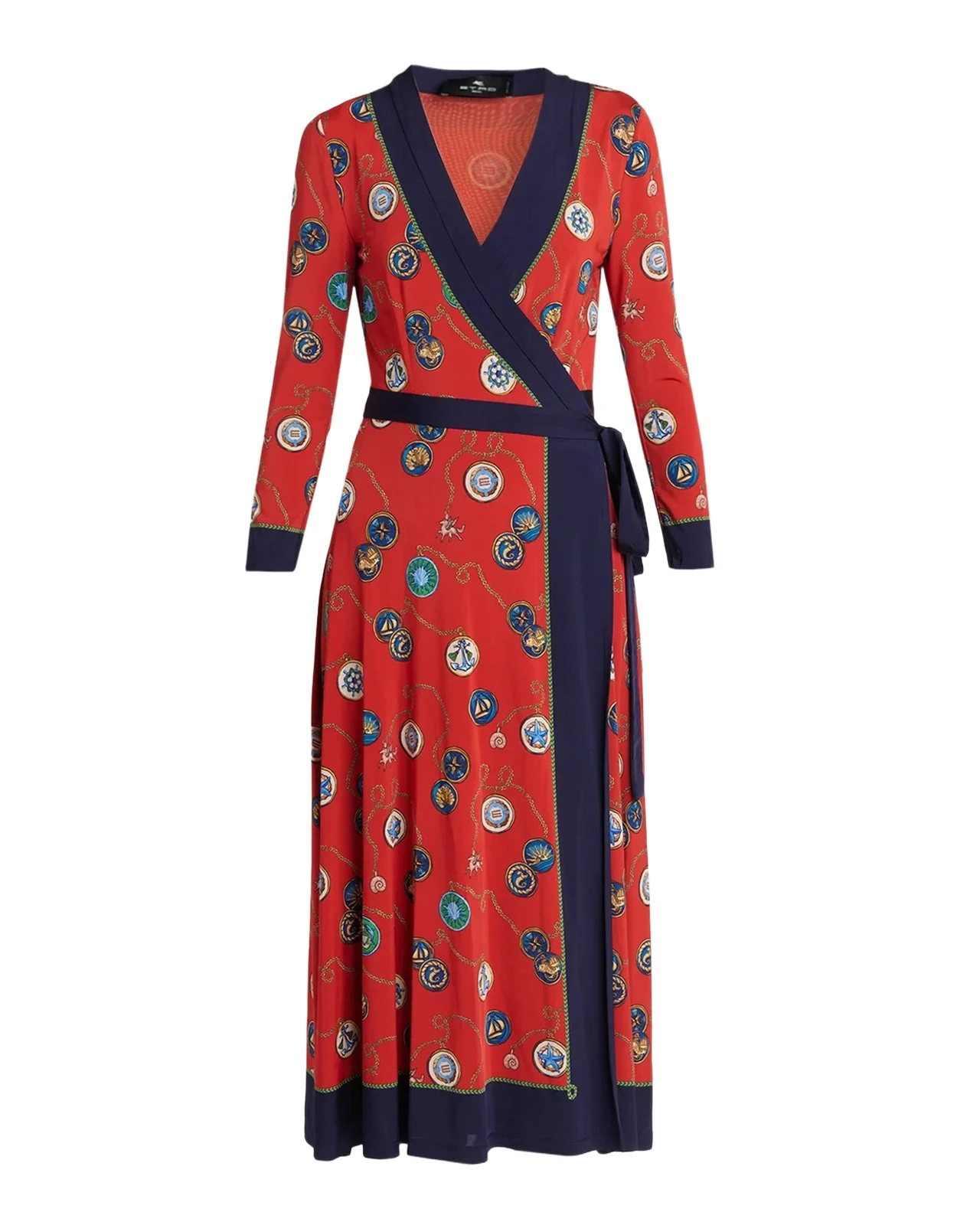 Nautical Print Jersey Long-Sleeve Midi Wrap Dress Nautical Print Jersey Long-Sleeve Midi Wrap Dress