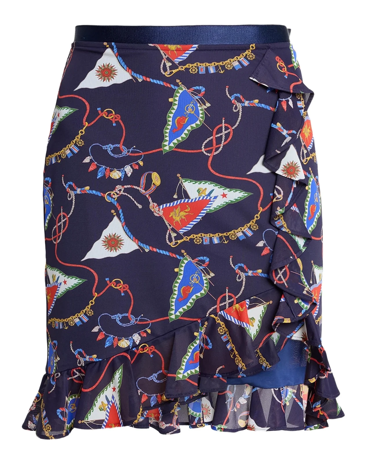 Nautical Print Georgette Ruffled Tulip Mini Skirt