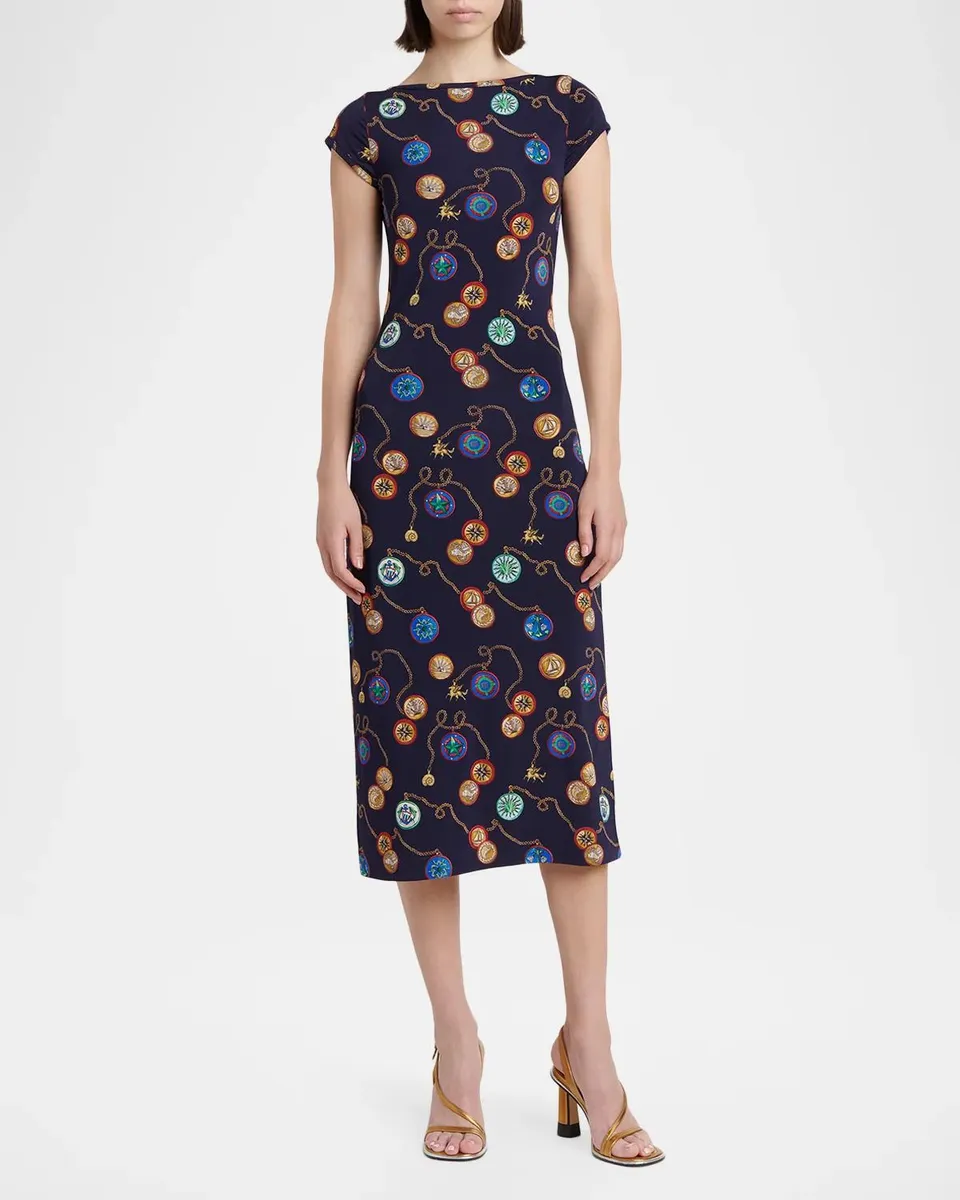 Etro Nautical-Print Jersey Cap-Sleeve Midi Dress | Thumbnail 2