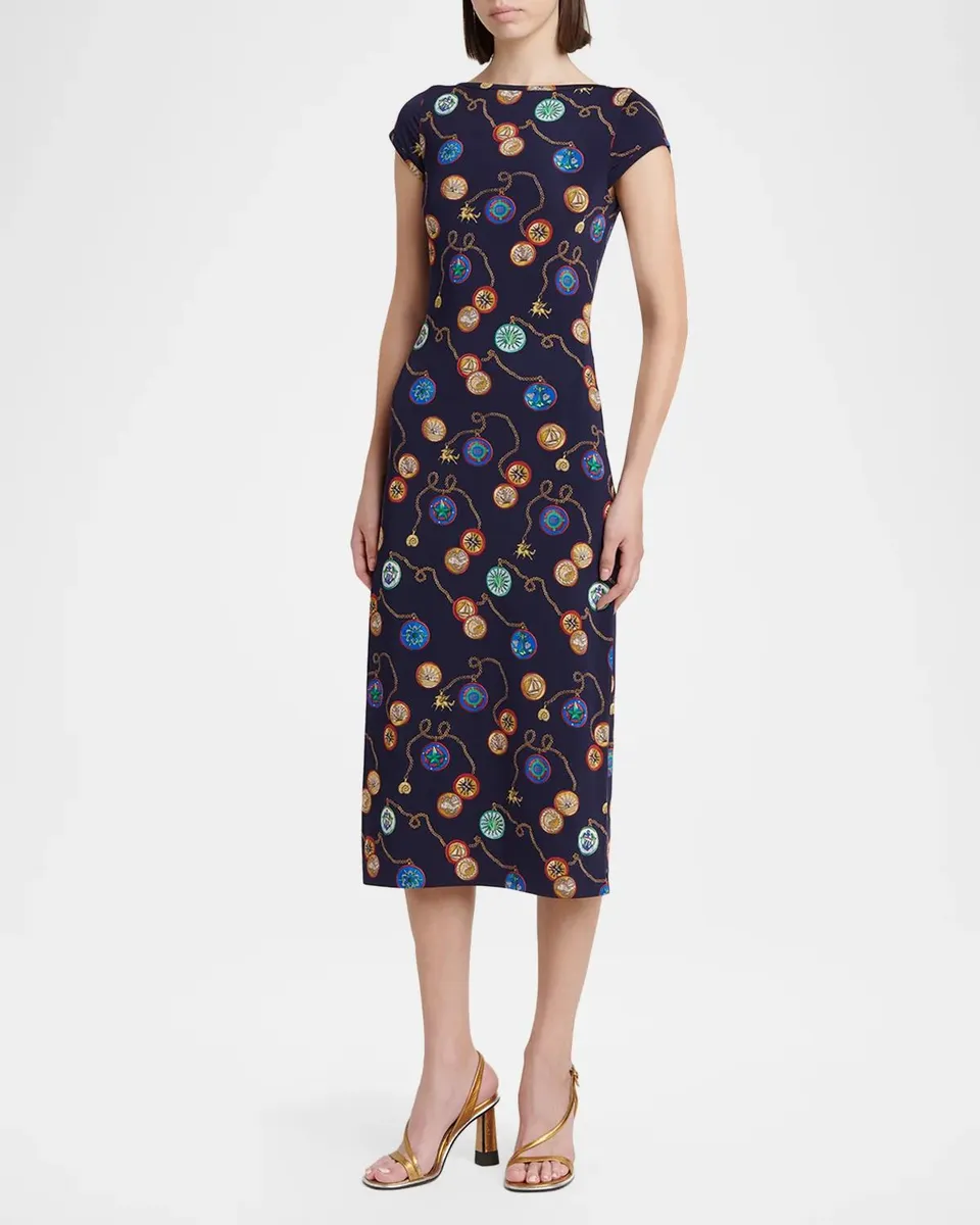 Etro Nautical-Print Jersey Cap-Sleeve Midi Dress | Thumbnail 4