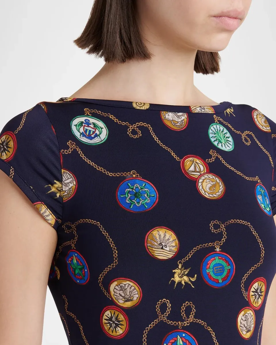 Etro Nautical-Print Jersey Cap-Sleeve Midi Dress | Thumbnail 5