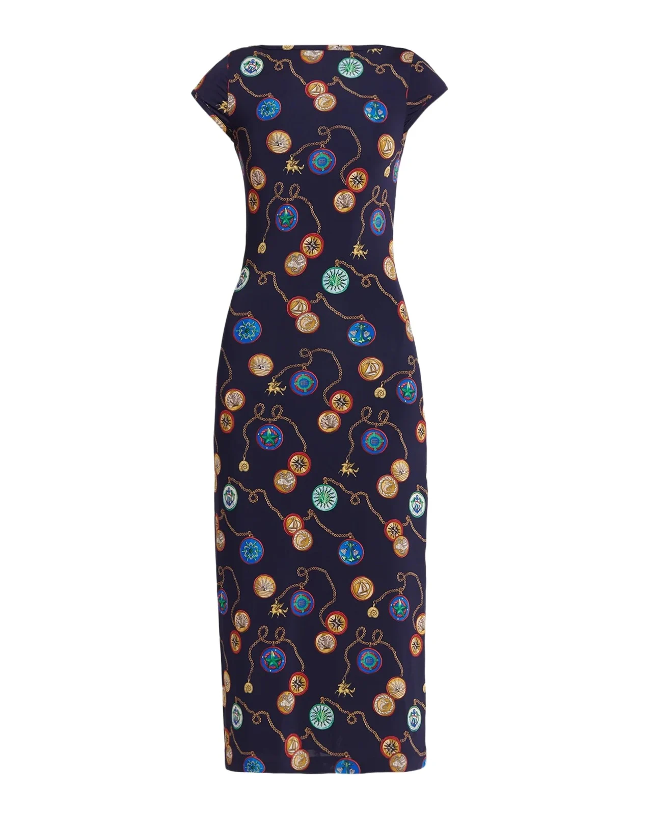Nautical-Print Jersey Cap-Sleeve Midi Dress Nautical-Print Jersey Cap-Sleeve Midi Dress
