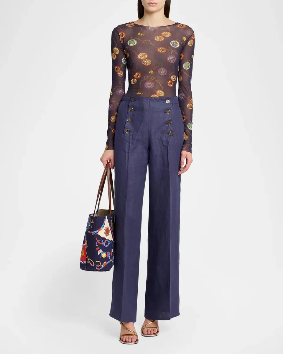 Etro Nautical Print Long-Sleeve Sheer Mesh Top | Thumbnail 2 Etro Nautical Print Long-Sleeve Sheer Mesh Top | Thumbnail 2