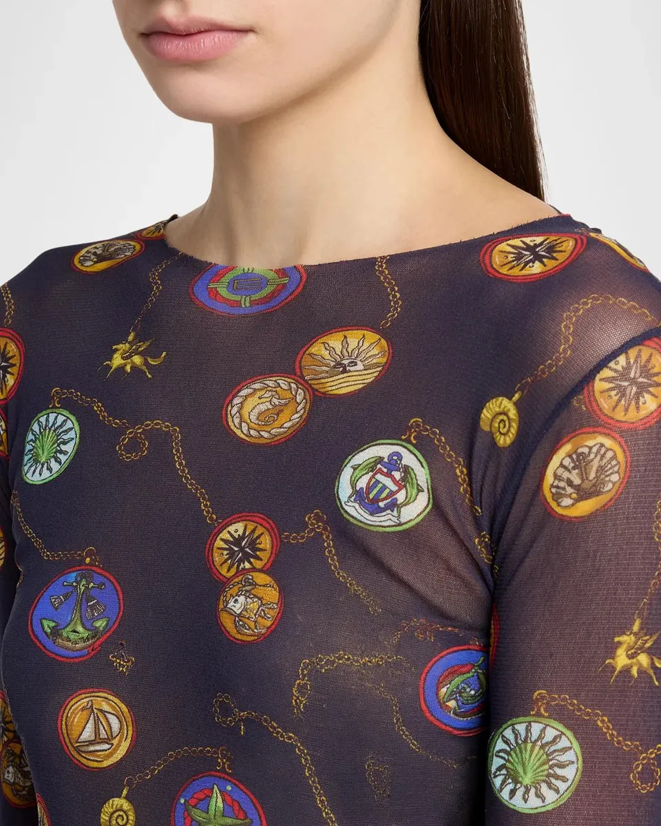 Etro Nautical Print Long-Sleeve Sheer Mesh Top | Thumbnail 5 Etro Nautical Print Long-Sleeve Sheer Mesh Top | Thumbnail 5