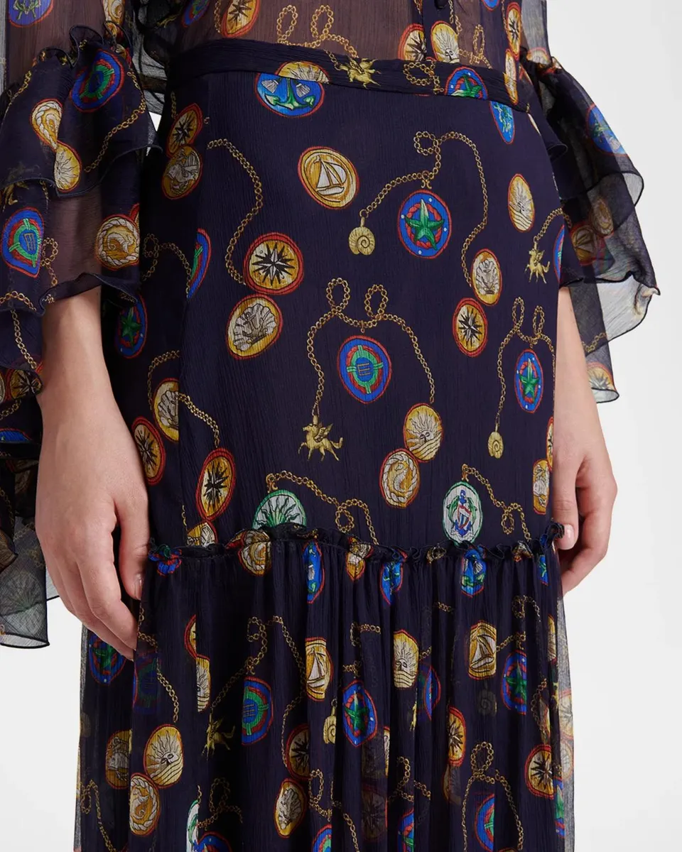Etro Nautical-Print Silk Chiffon Tiered Maxi Skirt | Thumbnail 5
