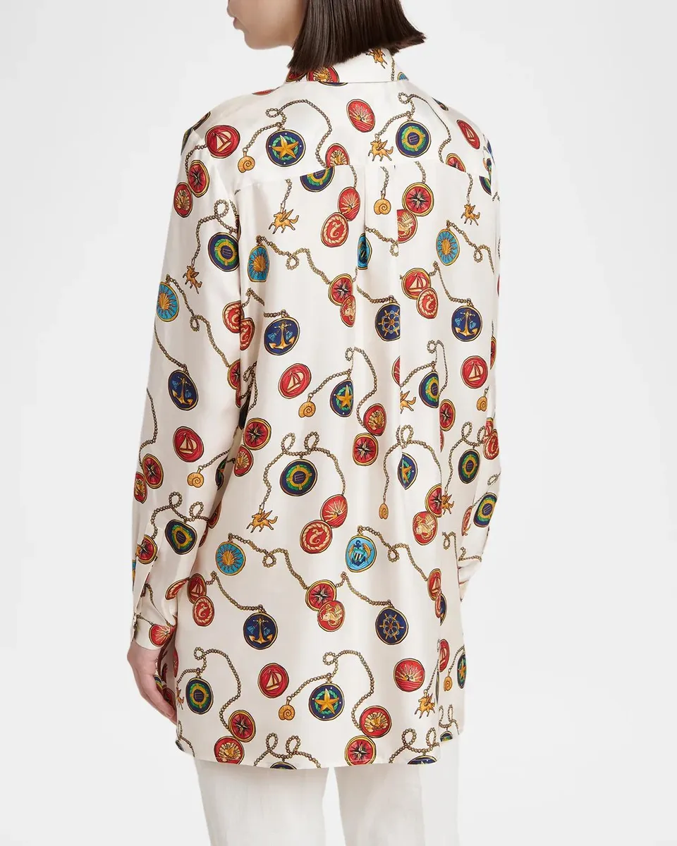Etro Nautical Print Silk Satin Button-Down Tunic Shirt | Thumbnail 3 Etro Nautical Print Silk Satin Button-Down Tunic Shirt | Thumbnail 3