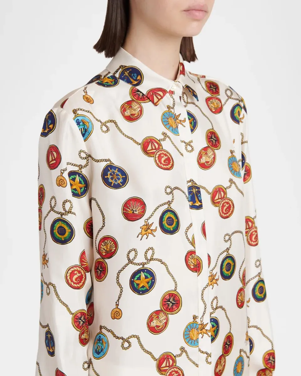 Etro Nautical Print Silk Satin Button-Down Tunic Shirt | Thumbnail 5 Etro Nautical Print Silk Satin Button-Down Tunic Shirt | Thumbnail 5