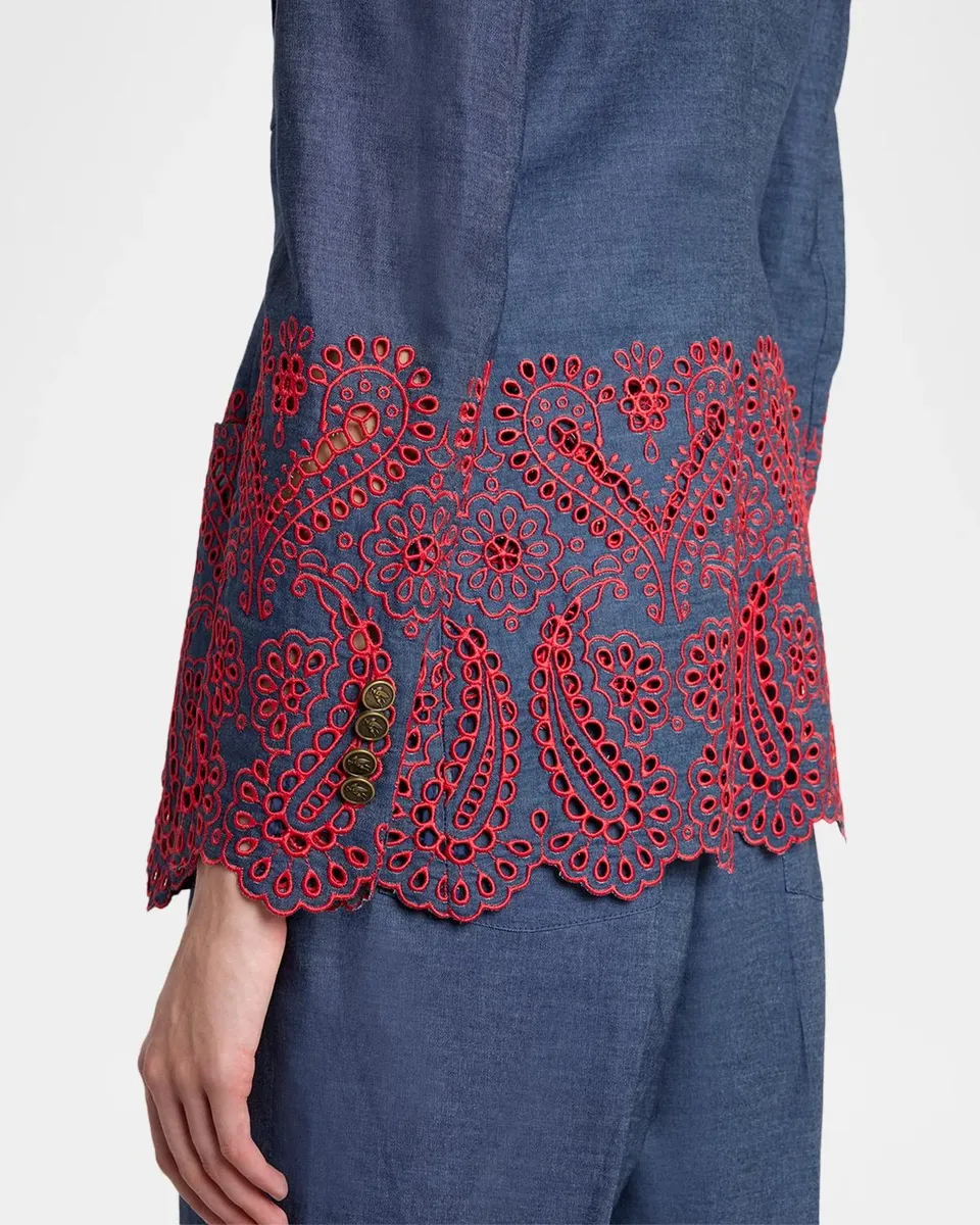 Etro Eyelet Embroidered Chambray Single-Breasted Blazer Jacket | Thumbnail 5 Etro Eyelet Embroidered Chambray Single-Breasted Blazer Jacket | Thumbnail 5
