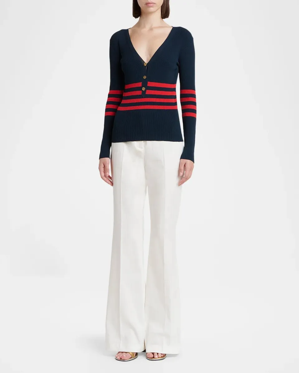 Etro Striped Rib Knit V-Neck Henley Sweater | Thumbnail 2 Etro Striped Rib Knit V-Neck Henley Sweater | Thumbnail 2