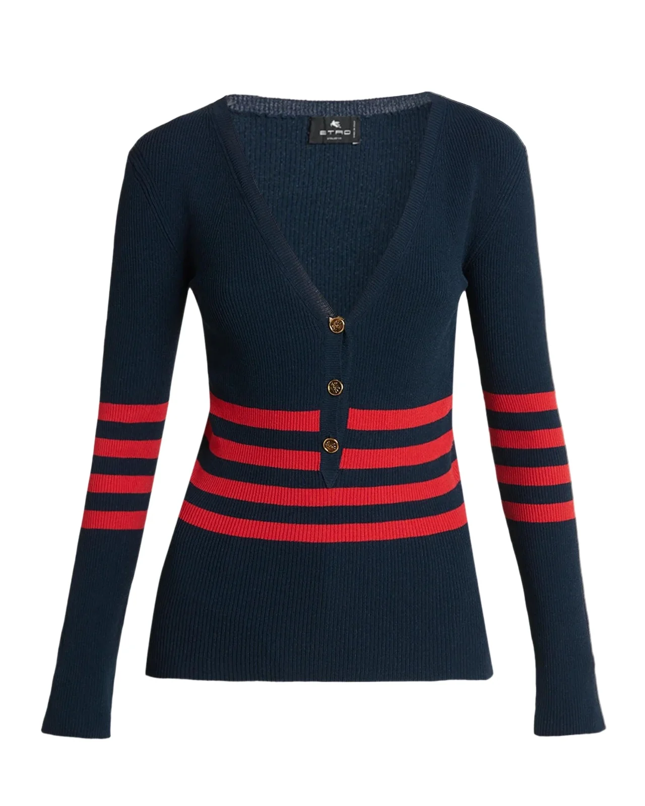 Etro Striped Rib Knit V-Neck Henley Sweater