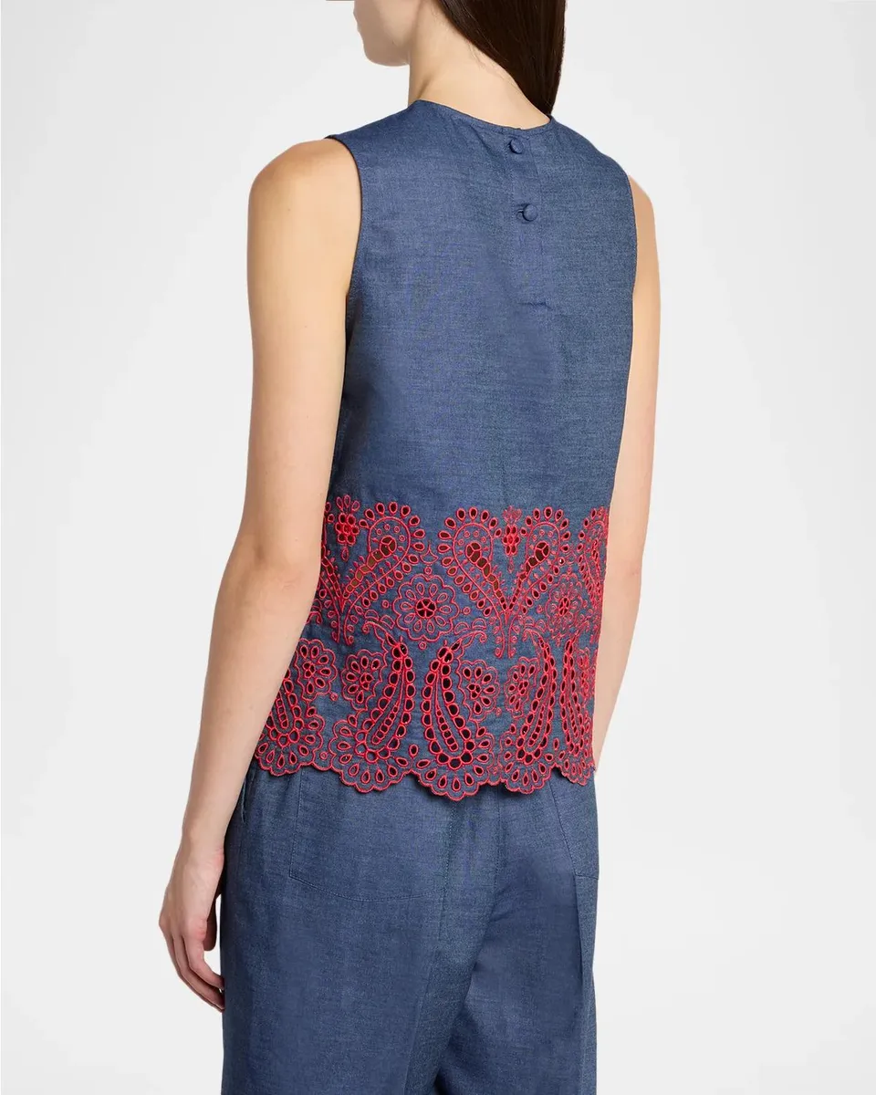 Etro Eyelet Embroidered Chambray Sleeveless Top | Thumbnail 3