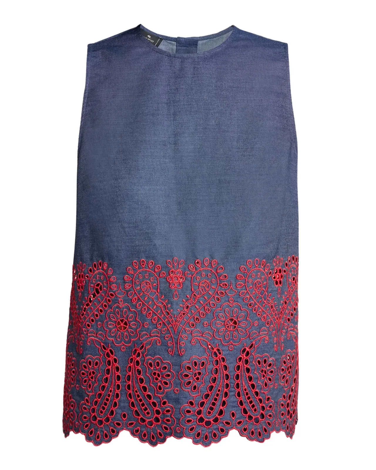 Eyelet Embroidered Chambray Sleeveless Top Eyelet Embroidered Chambray Sleeveless Top