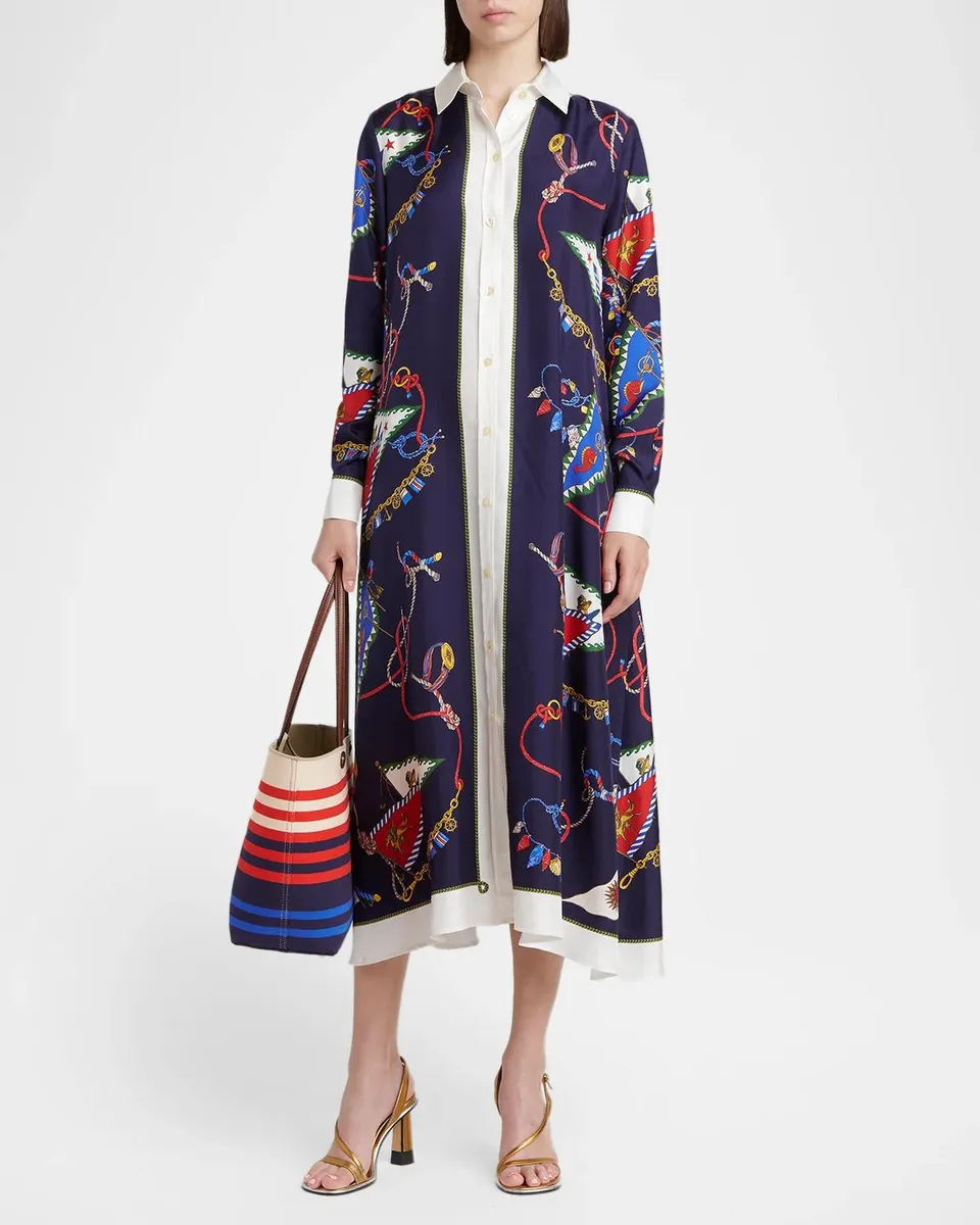 Etro Nautical Print Silk Long-Sleeve Midi Shirtdress | Thumbnail 2 Etro Nautical Print Silk Long-Sleeve Midi Shirtdress | Thumbnail 2
