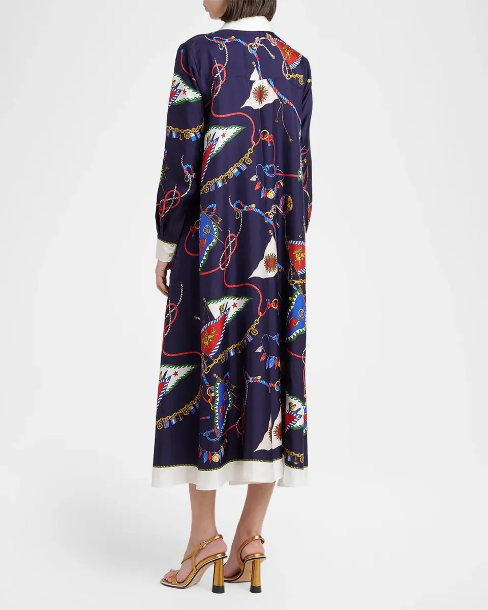 Etro Nautical Print Silk Long-Sleeve Midi Shirtdress | Thumbnail 3 Etro Nautical Print Silk Long-Sleeve Midi Shirtdress | Thumbnail 3