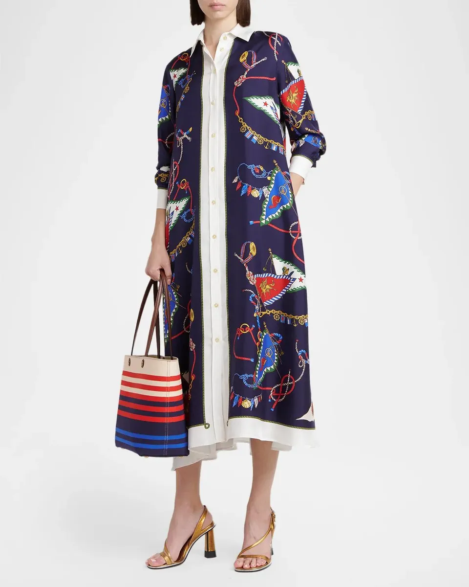 Etro Nautical Print Silk Long-Sleeve Midi Shirtdress | Thumbnail 4 Etro Nautical Print Silk Long-Sleeve Midi Shirtdress | Thumbnail 4