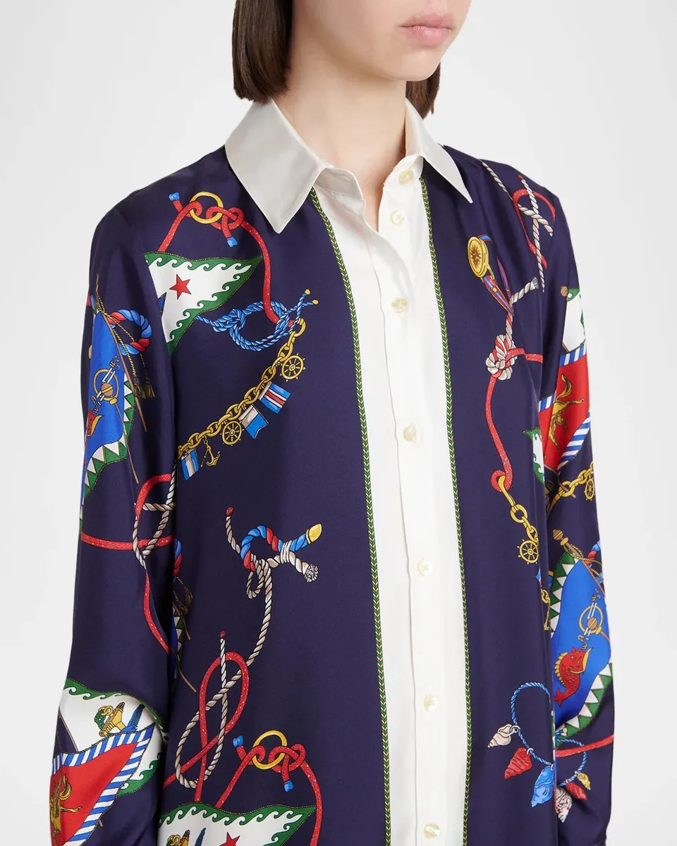 Etro Nautical Print Silk Long-Sleeve Midi Shirtdress | Thumbnail 5 Etro Nautical Print Silk Long-Sleeve Midi Shirtdress | Thumbnail 5