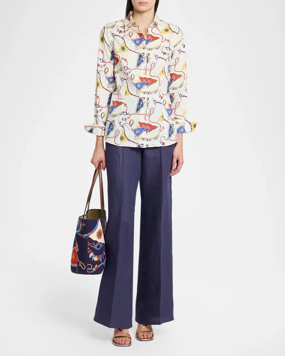 Etro Nautical-Print Stretch Cotton Poplin Button-Down Shirt | Thumbnail 2