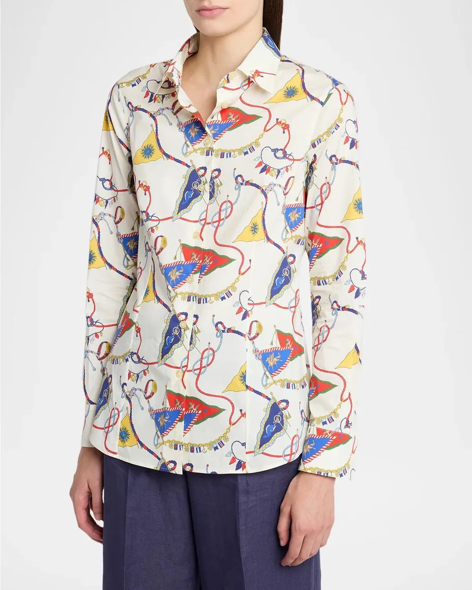 Etro Nautical-Print Stretch Cotton Poplin Button-Down Shirt | Thumbnail 4