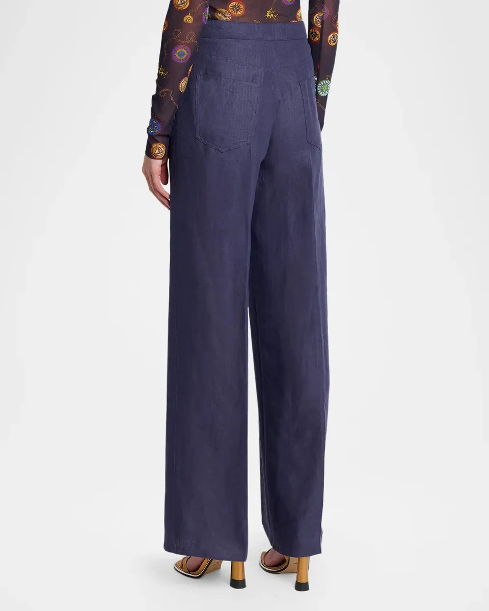 Etro Linen Herringbone Straight-Leg Sailor Trousers | Thumbnail 3 Etro Linen Herringbone Straight-Leg Sailor Trousers | Thumbnail 3
