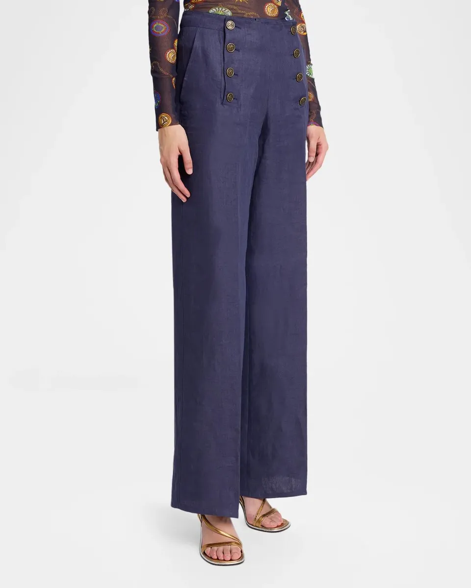 Etro Linen Herringbone Straight-Leg Sailor Trousers | Thumbnail 4 Etro Linen Herringbone Straight-Leg Sailor Trousers | Thumbnail 4